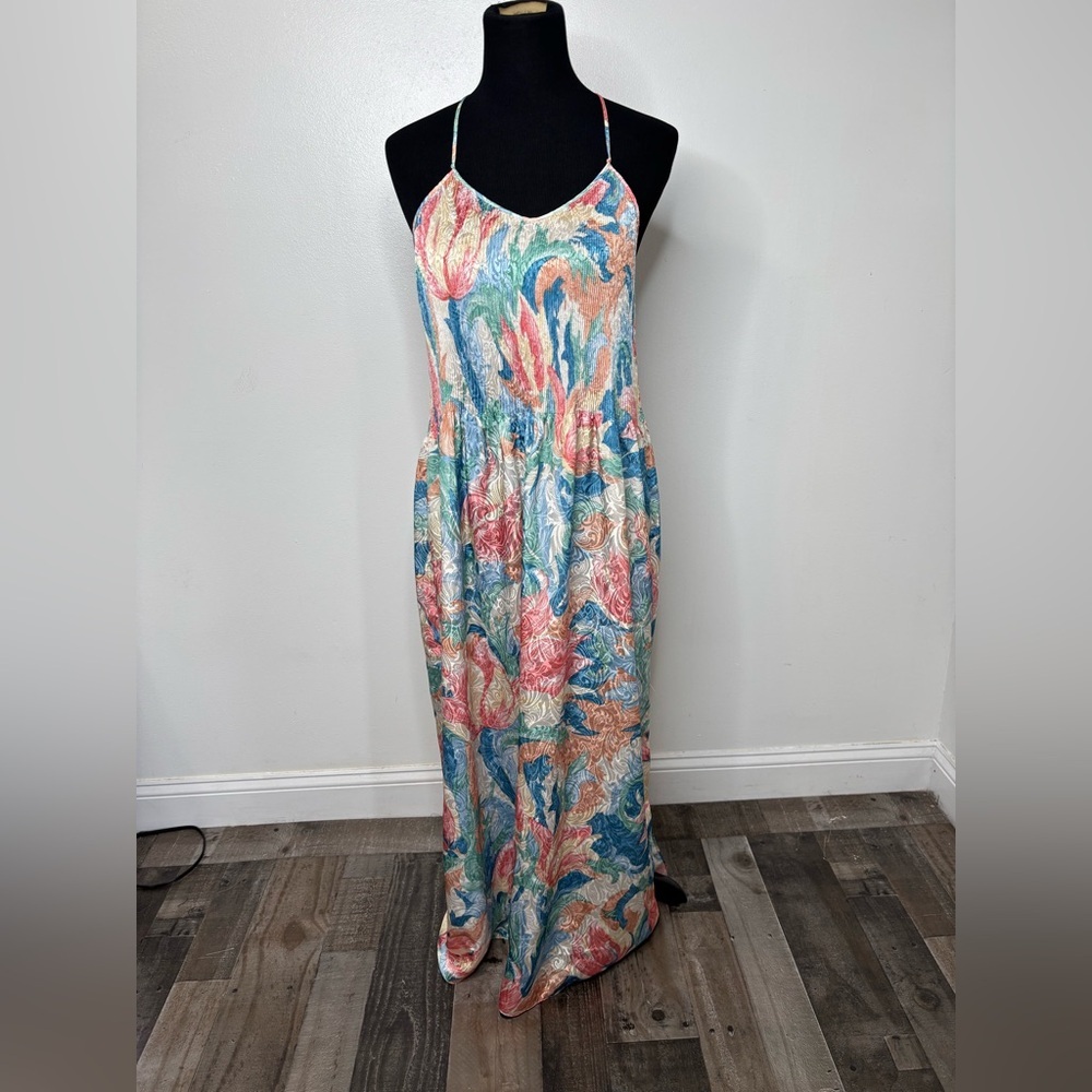 Mary McFadden Vintage Pleated Slip Dress Size M-L Abstract Floral